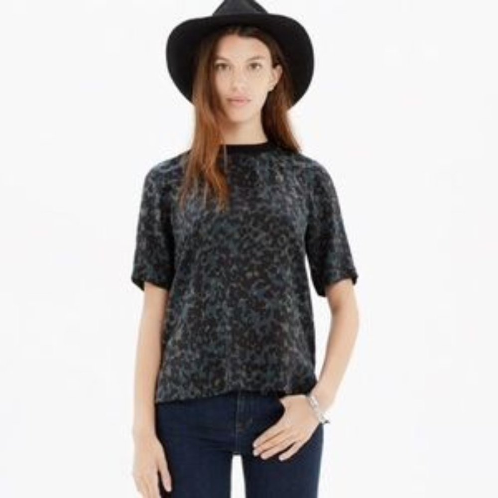 Madewell Silk Front Row Tee Ink Spot Leopard